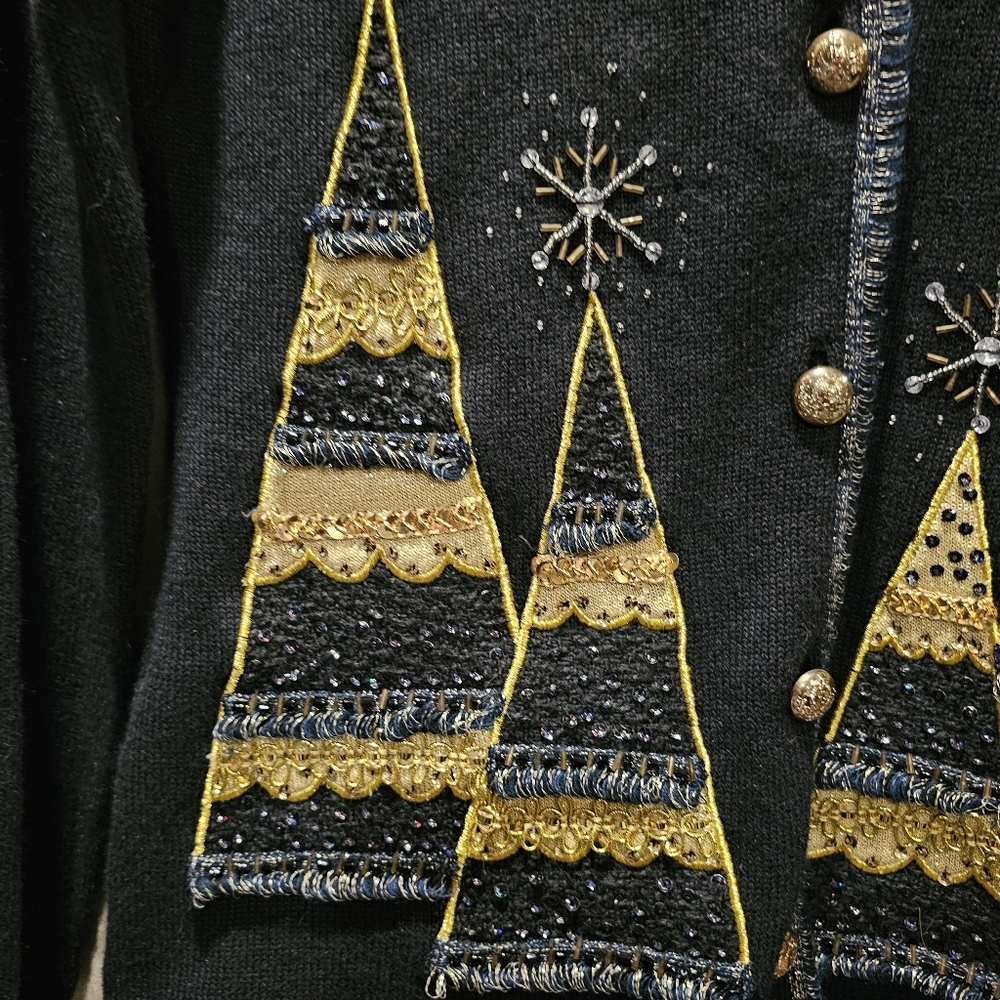 Vtg Berek Bejeweled Bedazzled Christmas Tree Cardigan Sweater - Picture 2 of 9